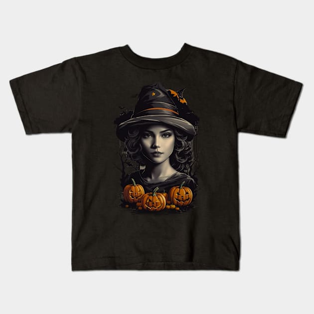 Mystical Halloween Delight: Beautiful Witch Kids T-Shirt by ShadowTEEStore